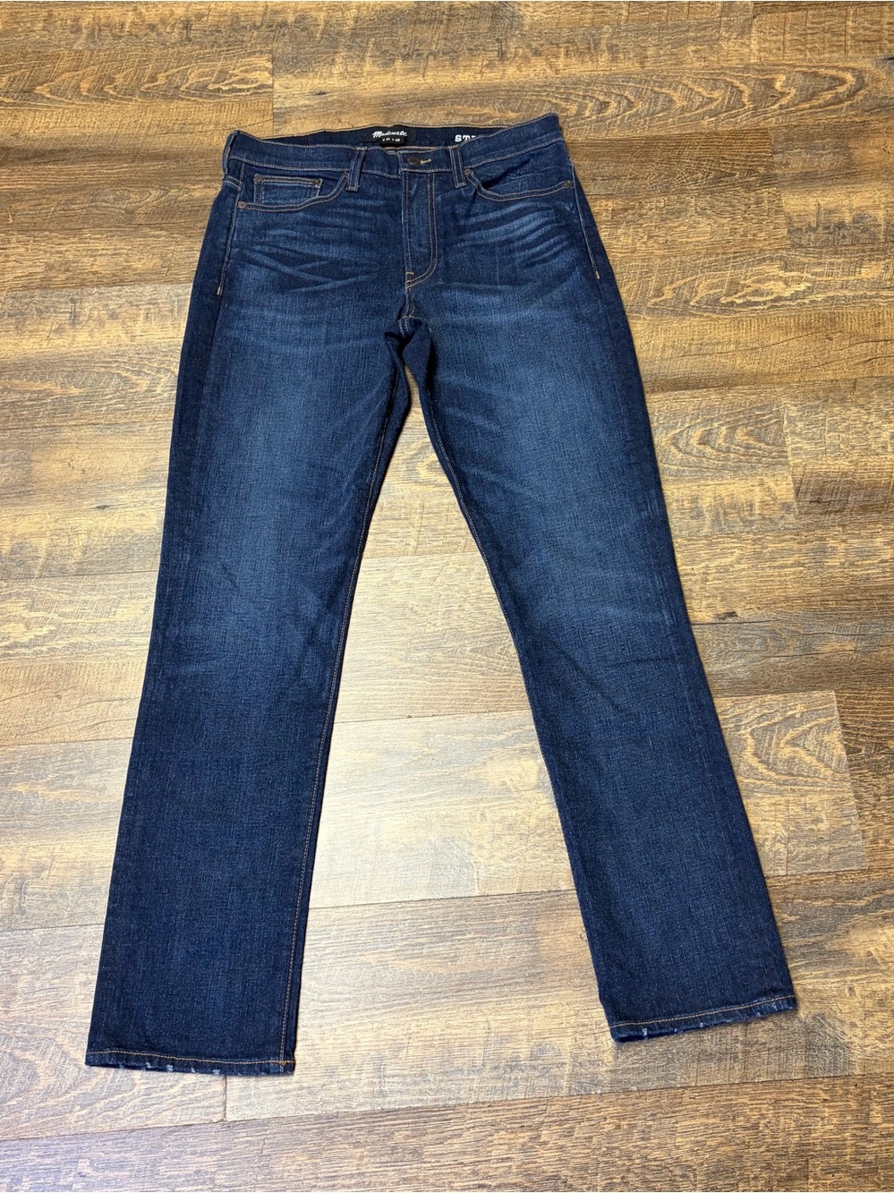 Madewell Straight Authentic Flex Jeans Mens 31x32 Blue Denim Whisker Dark Wash